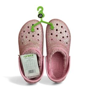 Crocs Kids Classic Lined Glitter Clogs Flamingo Pink Size 2 NEW